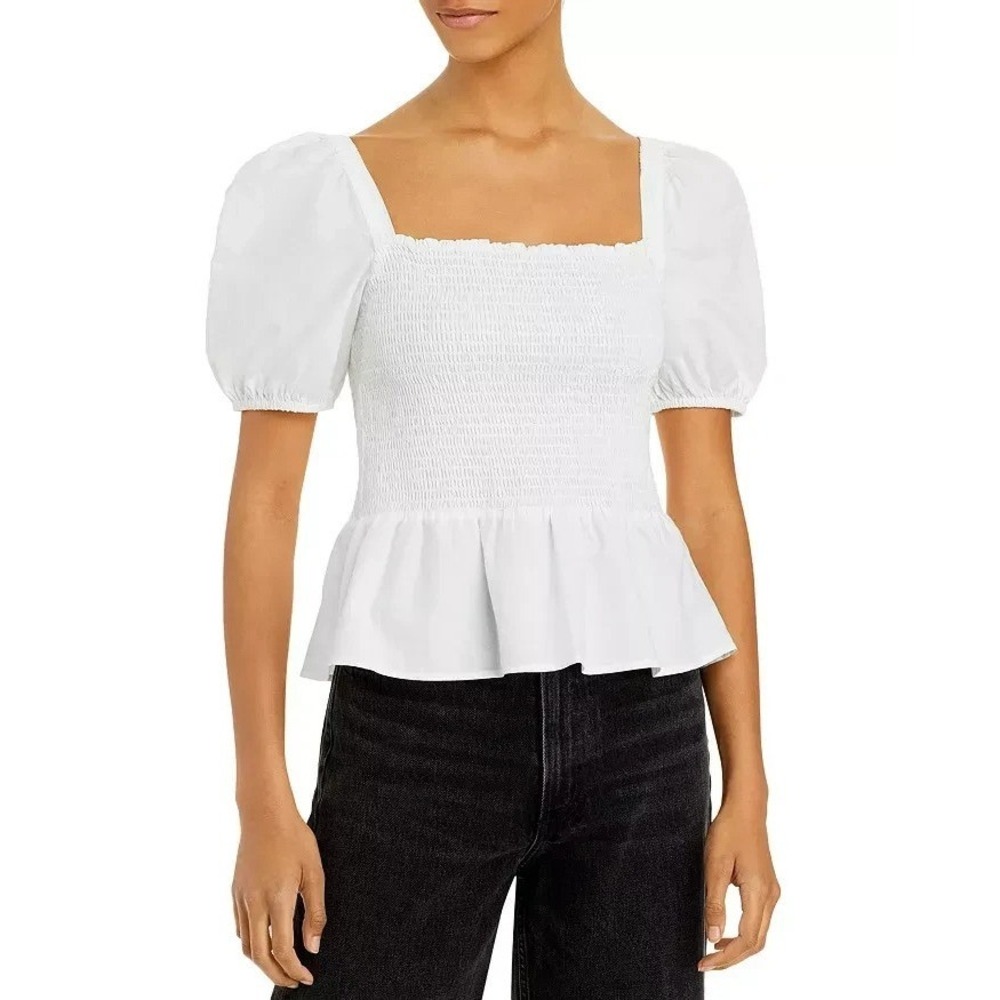 FRENCH CONNECTION Artina Poplin Smocked Top in Summer White Women's Size Small